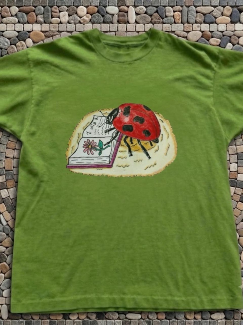 Gildan Lime Green Tee with Red Ladybug Graphic